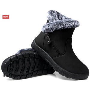 Waterproof Ankle Booties Warm Fur Lined Insulated Winter Snow Boots Women